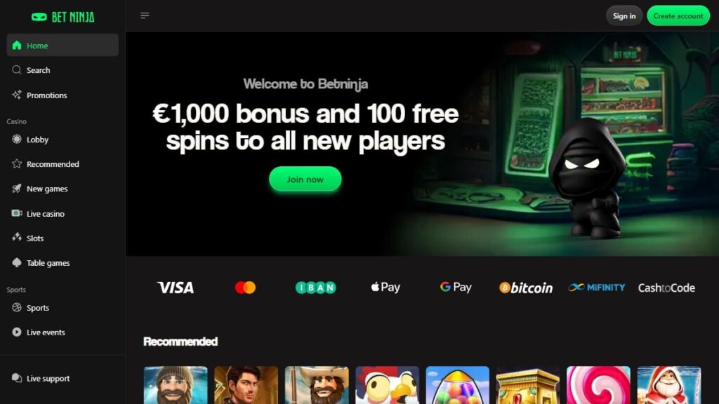 homepage van betninja casino zonder cruks